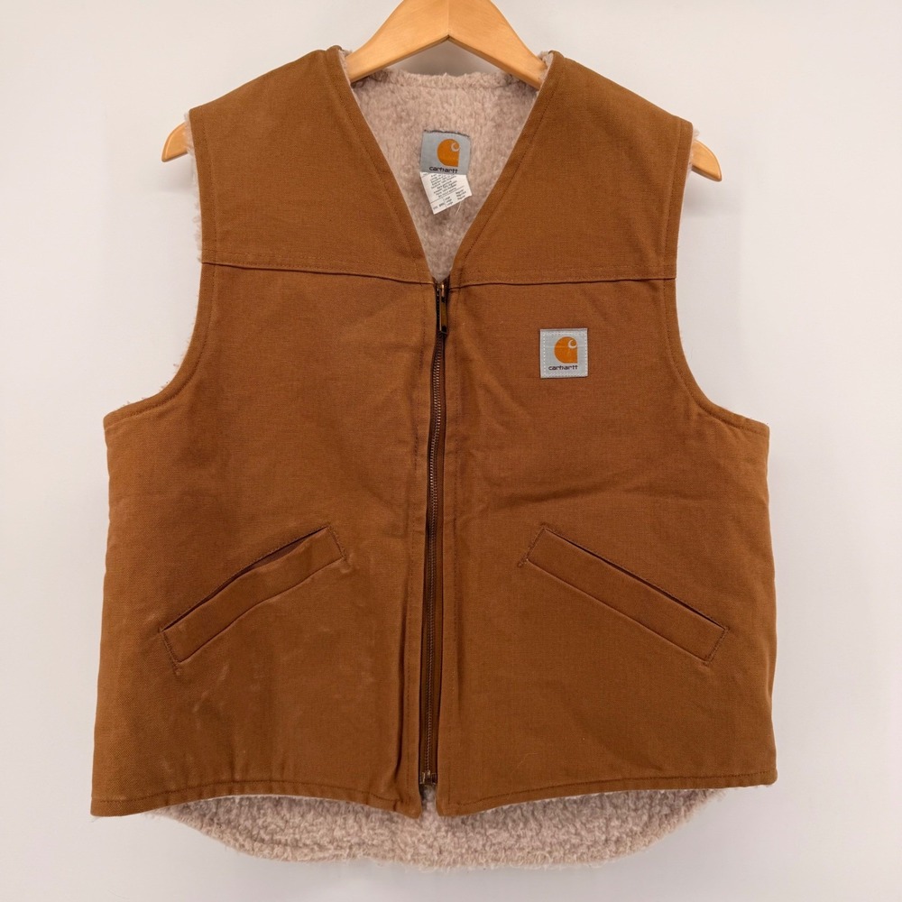 Vintage Carhartt Vest Mens Large Brown V03 BRN Duck Canvas Sherpa Lined USA 90s